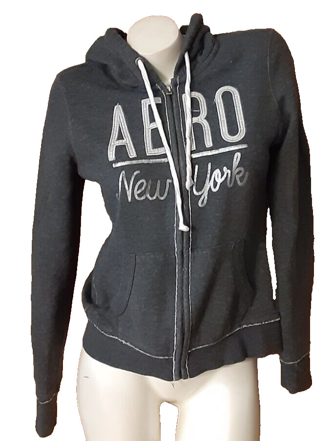 Aeropostale Gray Drawstring Hoodie With Kangaroo Pocket and Full Zipper Size M