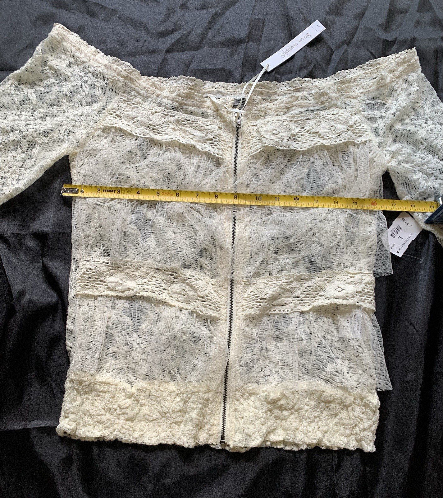 Goddess Wing ☀️ Blouse Top Women Woman Size Large Lace Off White Beige Zipper