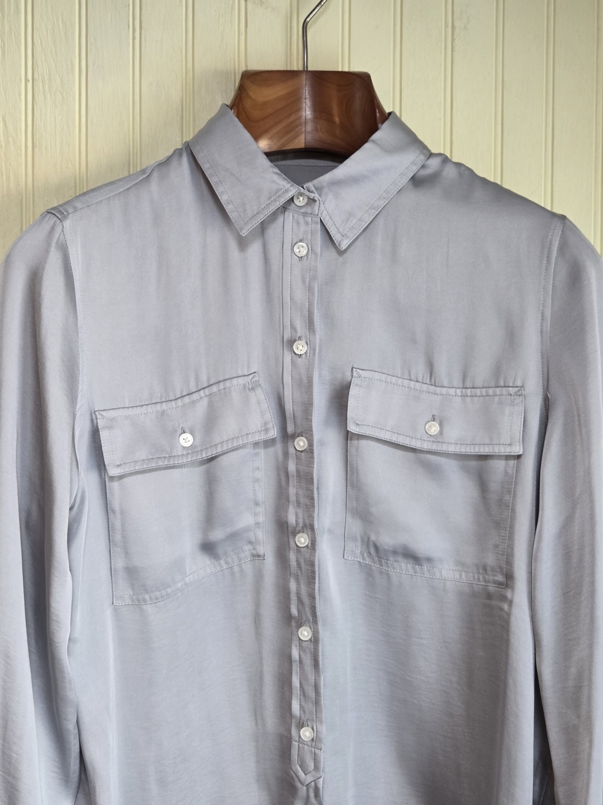 Banana Republic Shirt Womens Small Gray Button Front Long Sleeve Blouse Top