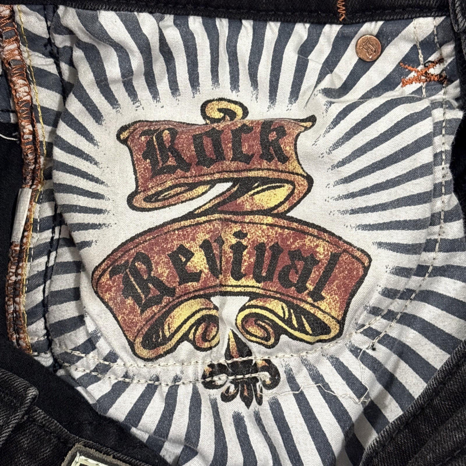 Rock Revival Ryker Jeans Mens 32×30 Slim Straight Black Biker Selvedge EUC Faded