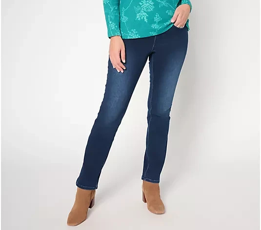 Belle by Kim Gravel Petite Satin Weave Straight Leg Jean, Indigo Sz 16P a711085