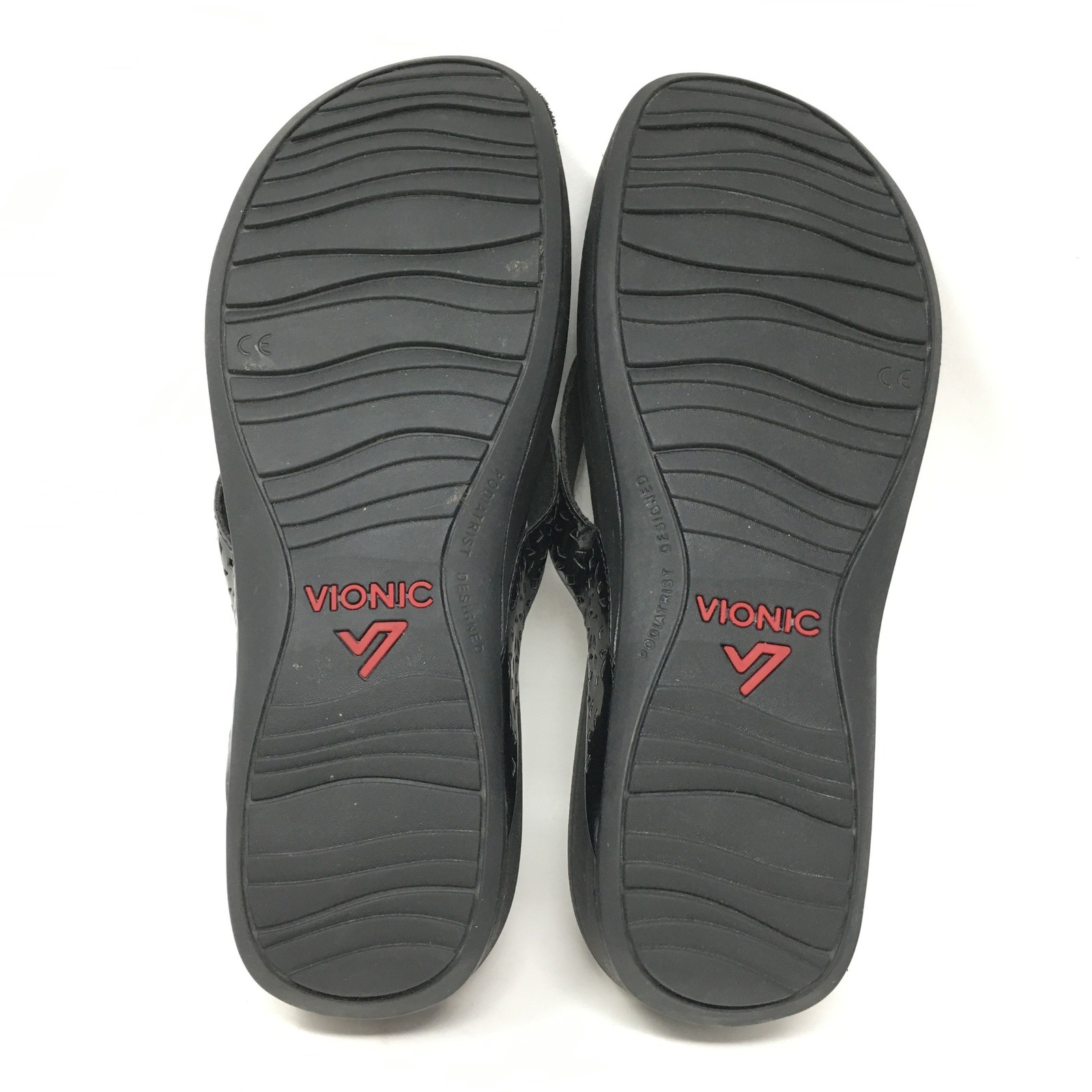 Vionic Zuma Flip Flops Sandals Shoes Womens Size 8 Black Patent Slide Orthotic