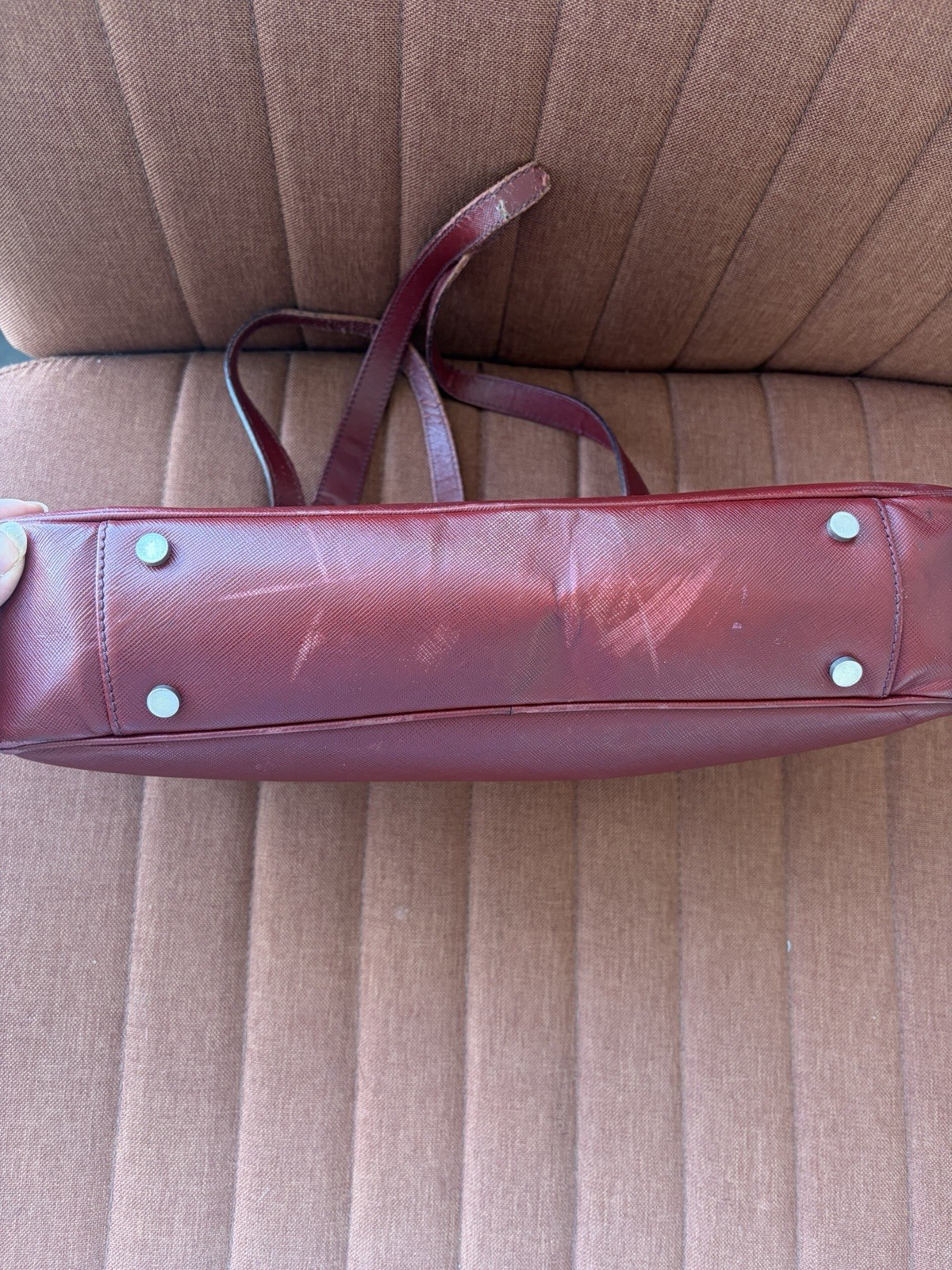 Authentic Burberry Nova Check East West Leather Shoulder Bag Burgundy Italy made