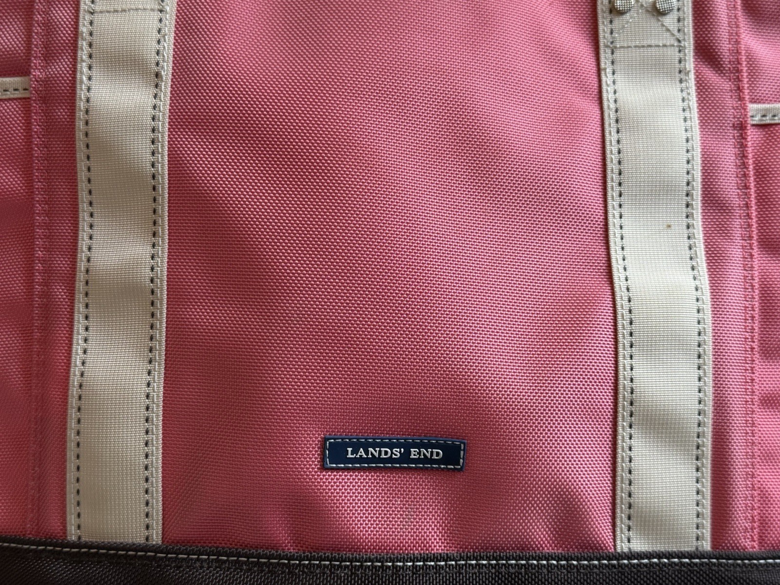 Pink Lands End Canvas Nylon Tote Bag Monogram 13in TMM Perfect Pockets White