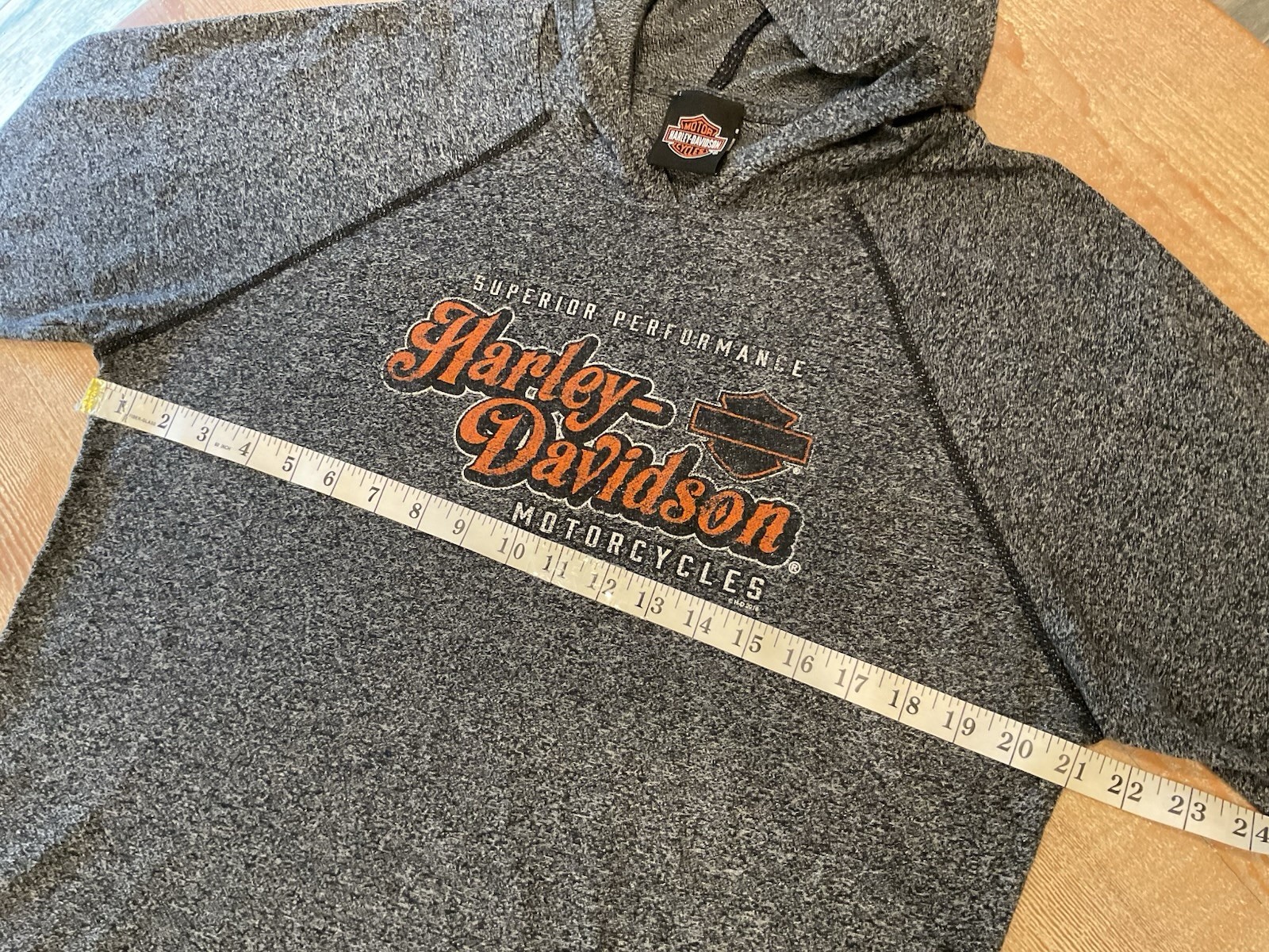 Harley Davidson Hooded Shirt L Gray Long Sleeve Pullover Hoodie Stretch Kansas