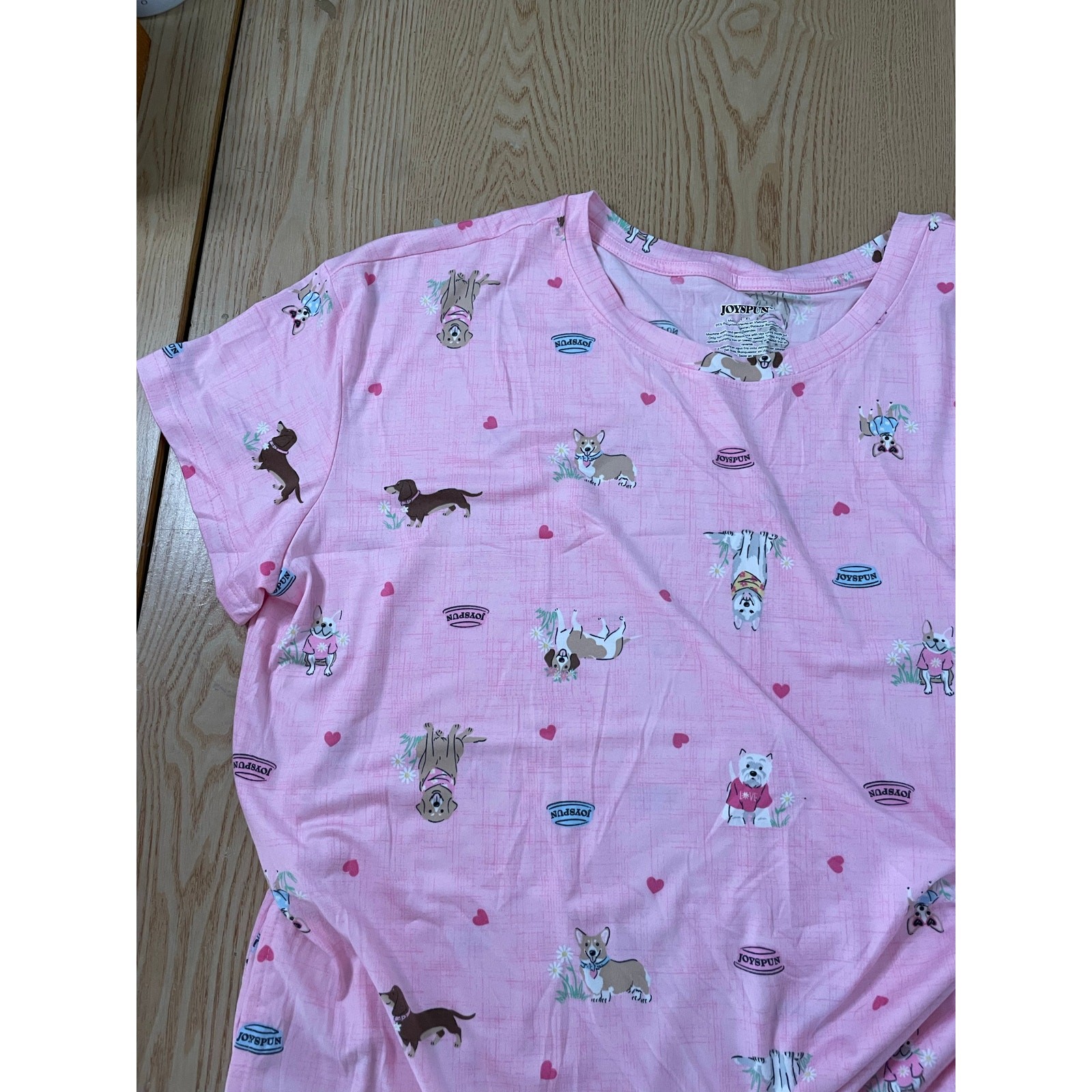 New Womens 1pc Joyspun Doggie 🐶 Print Pajama Gown Pockets Light Pink size 2X-3X