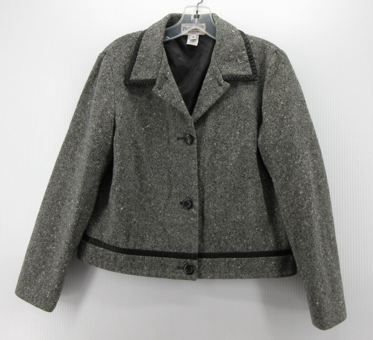 VINTAGE Pendleton Blazer Women 12 Petites Gray Virgin Wool Jacket Coat Career *