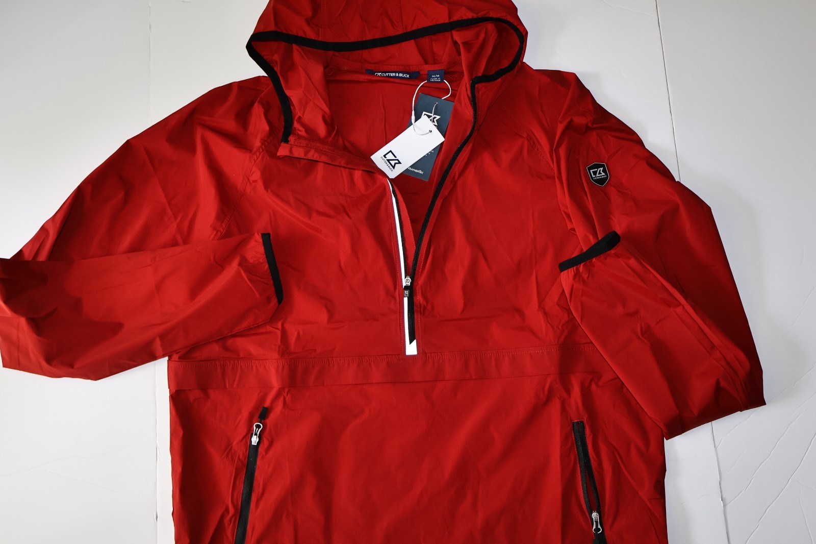 Cutter & Buck Breaker Half Zip Pullover Popover Jacket Hooded Red Weathertec New