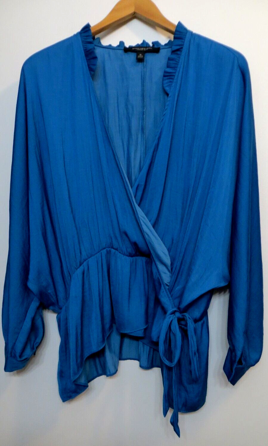 Marc New York Shirt Womens XL Blue Faux Wrap Relaxed Modern Art Regency Poetcore