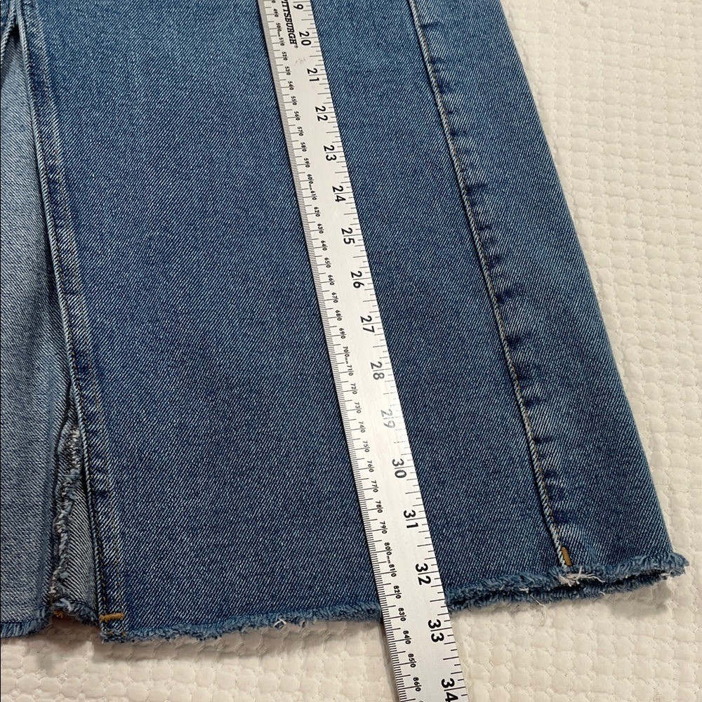 Zara High-Waisted Long Denim Skirt Front Slit Raw Hem sz XS