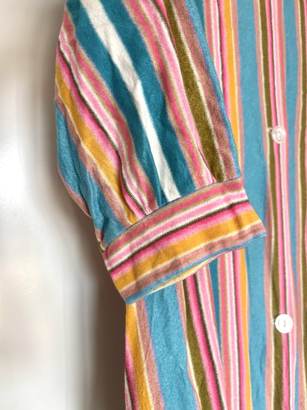 Vintage 70s Striped Colorful Terry Midi Lounge House Dress/ Pool Cover Up- Sz M