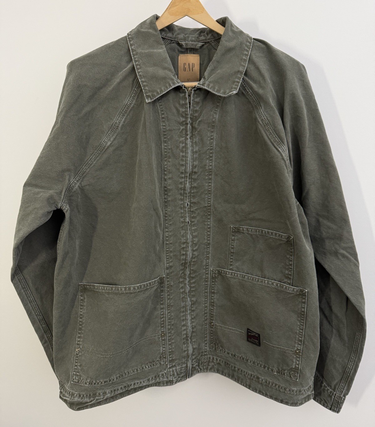 Gap Denim Jean Chore Jacket Green Fade Oversized L Tall Pocket Premier Standard