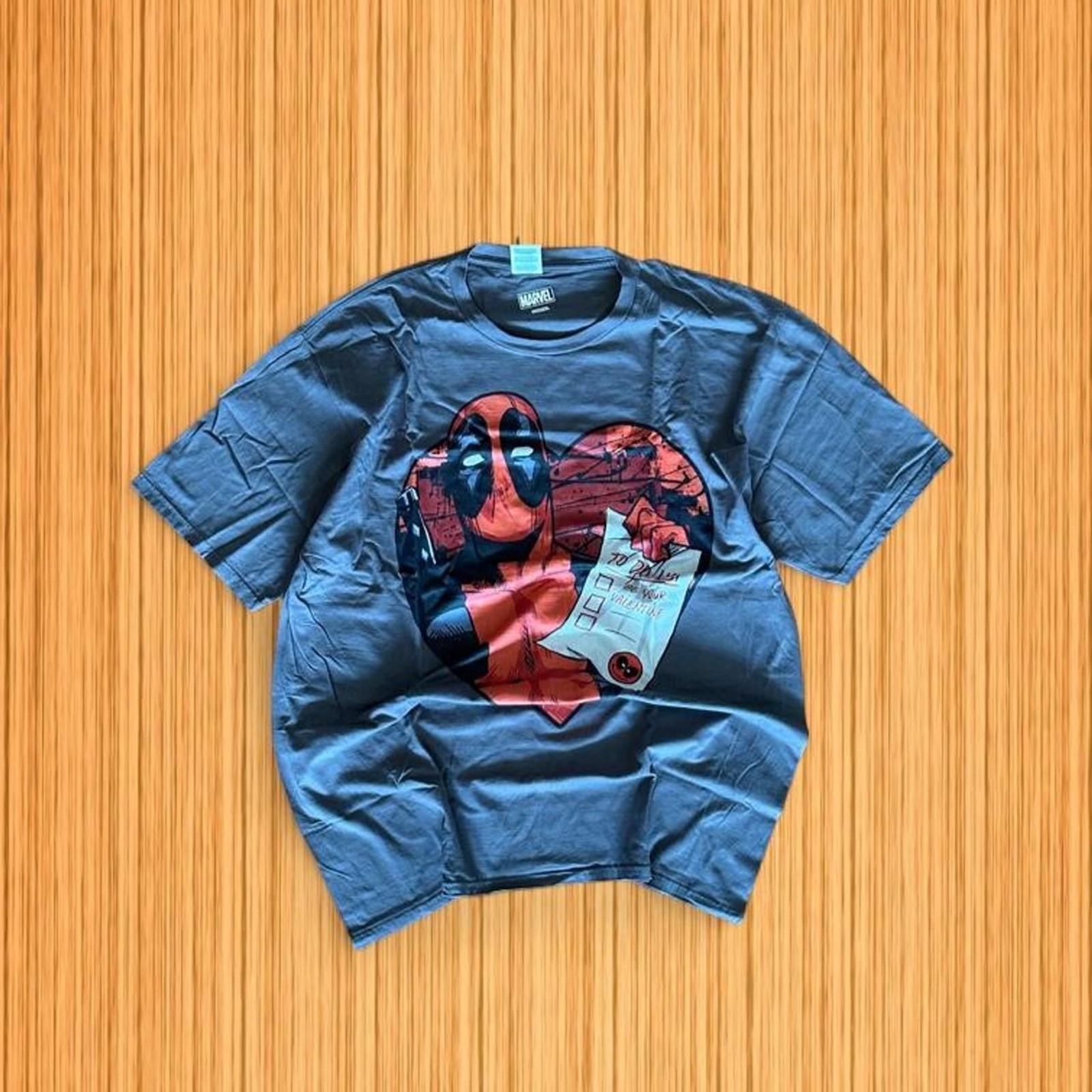 Grey graphic t-shirt featuring Deadpool from Marvel
