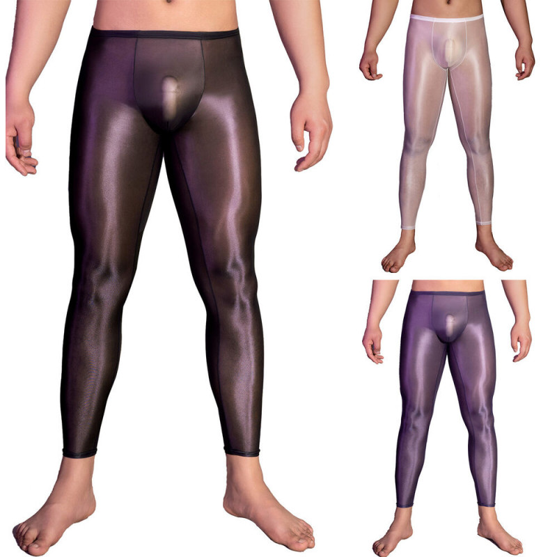 Men Glossy Long Trousers Stretch Tight Gothic Leggings Shiny Latex Leather Pant