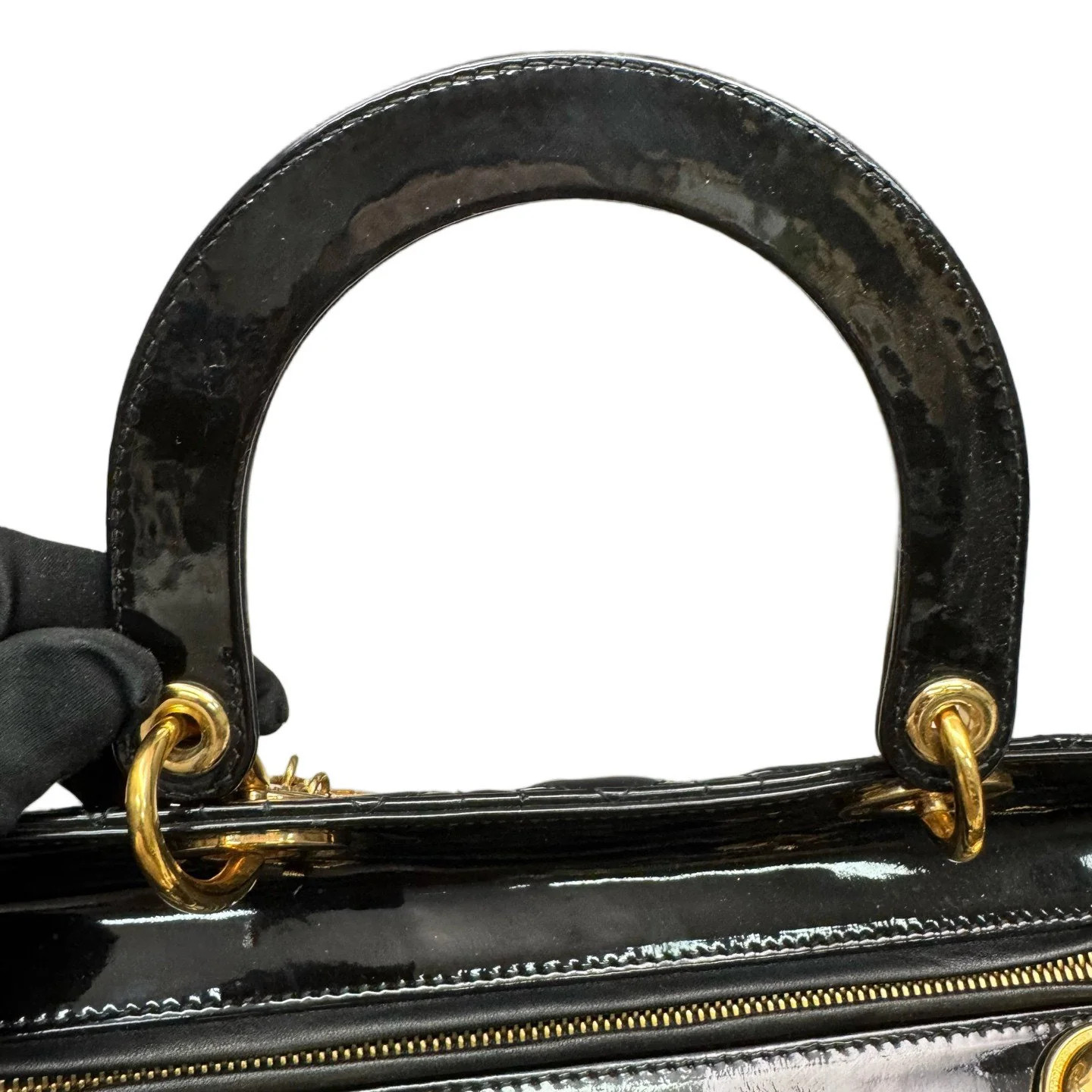 Dior Large Lady Dior Black Patent Calfskin (zs060526a5r)