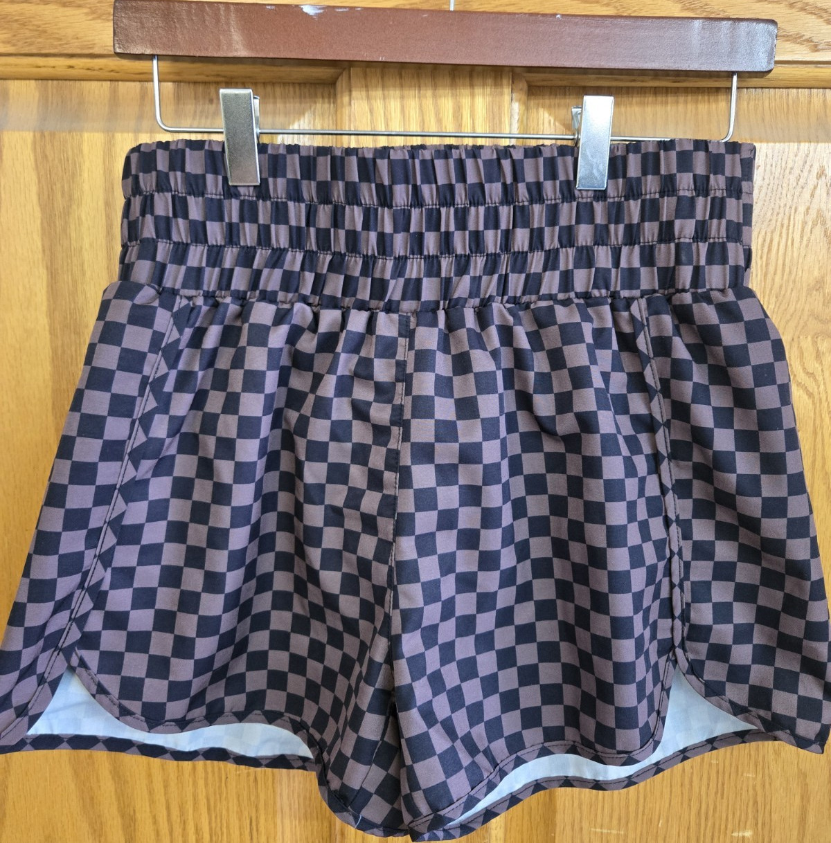 Pink Lily Women’s Athletic Check Shorts Black/brown Mid Rise Size L