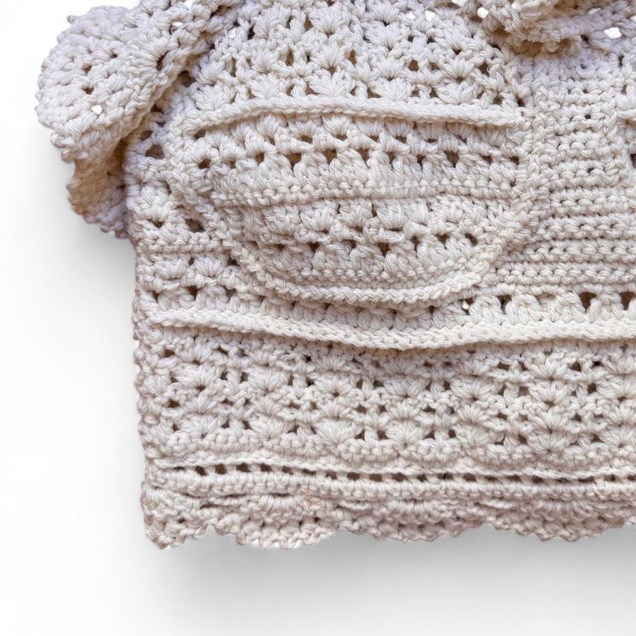 Sea NY Cream Boho Crochet Knit Ruffle Sleeveless Tank Top Size Small
