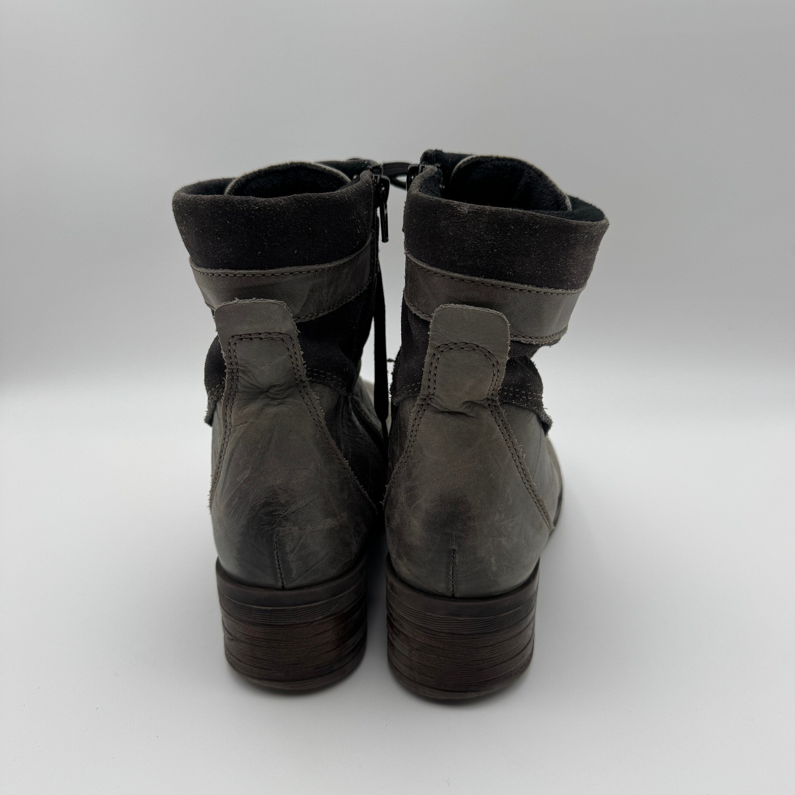 Dromedaris Kara Grey Leather Suede Trim Combat Ankle Boots Womens 41 Portugal