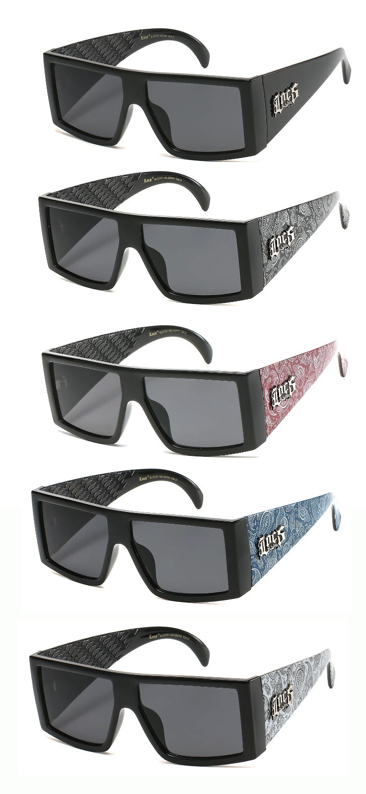 Mens Locs Rectangular Lowrider Biker Flat Top Large Frame Bandana Sunglasses