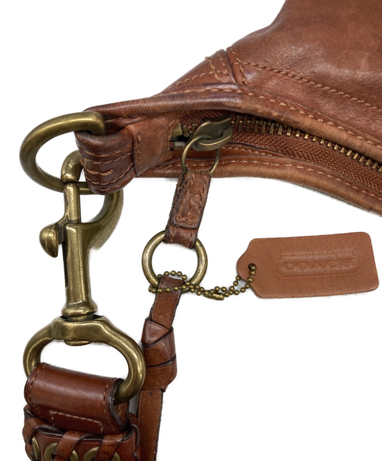 COACH Signature Brown Leather Shoulder Bag Gold Hardware 11423 Authenticated