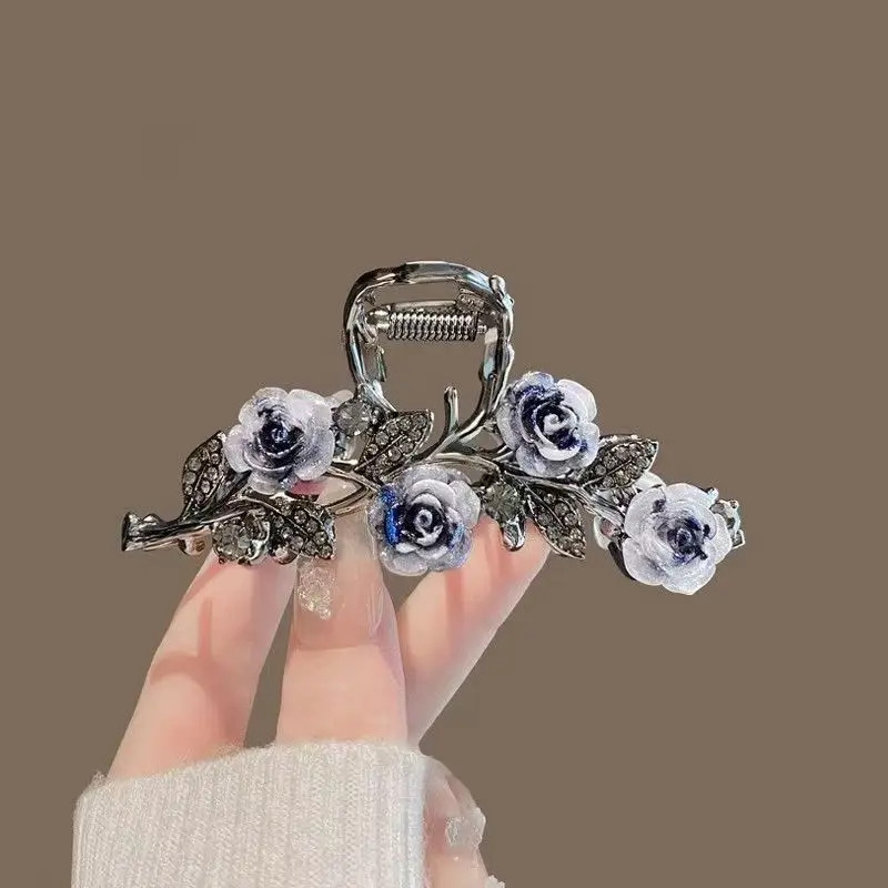 1 Pcs Fashion Ink Water Diamond Rose Flower Hair Claws For Women Girls Party