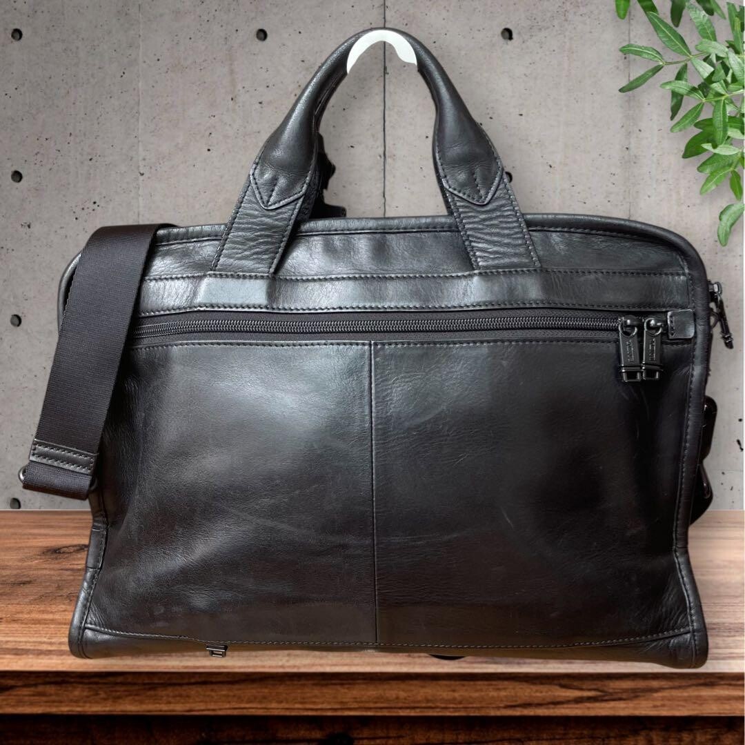 TUMI 96101DH Leather 2 Way Briefcase Business Bag Black Discontinued Authentic