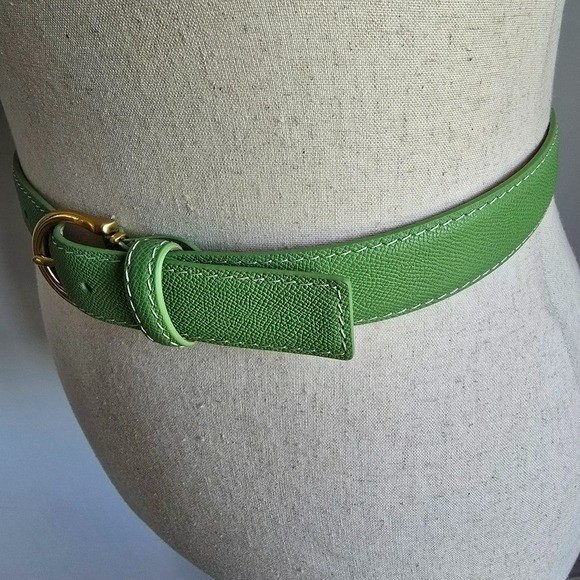 LEN L.E.N. Lifestyle Epsom Leather Apple Green Pebbled Women Belt SZ 8 10 Preppy