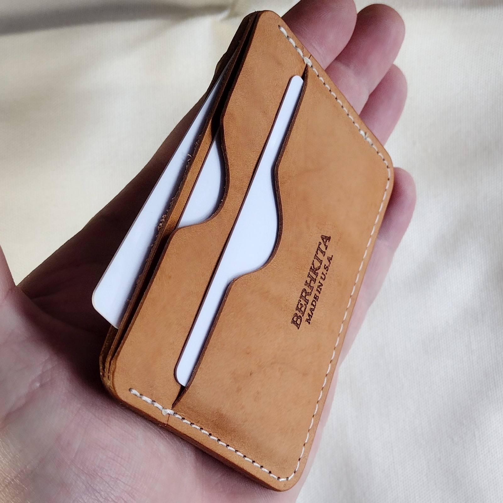 handmade 100% real leather card holder aged natural veg tan