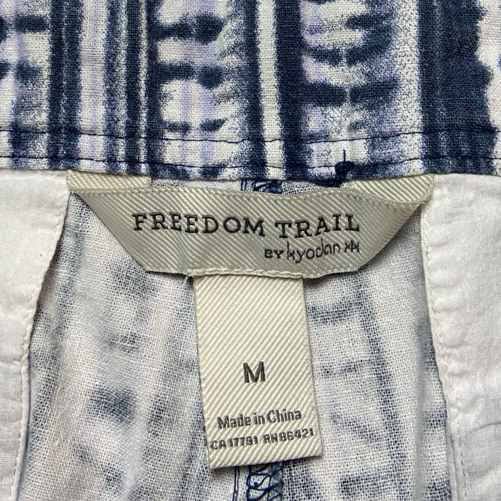 Freedom Trail by Kyodan Blue White Linen Cropped Drawstring Pants Size Medium