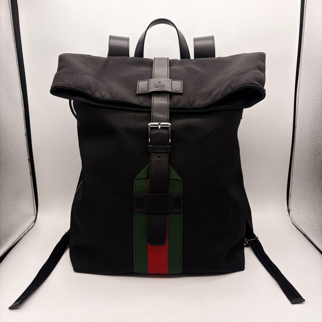 Gucci backpack techno canvas Sherry line leather black Gift Present 0611b