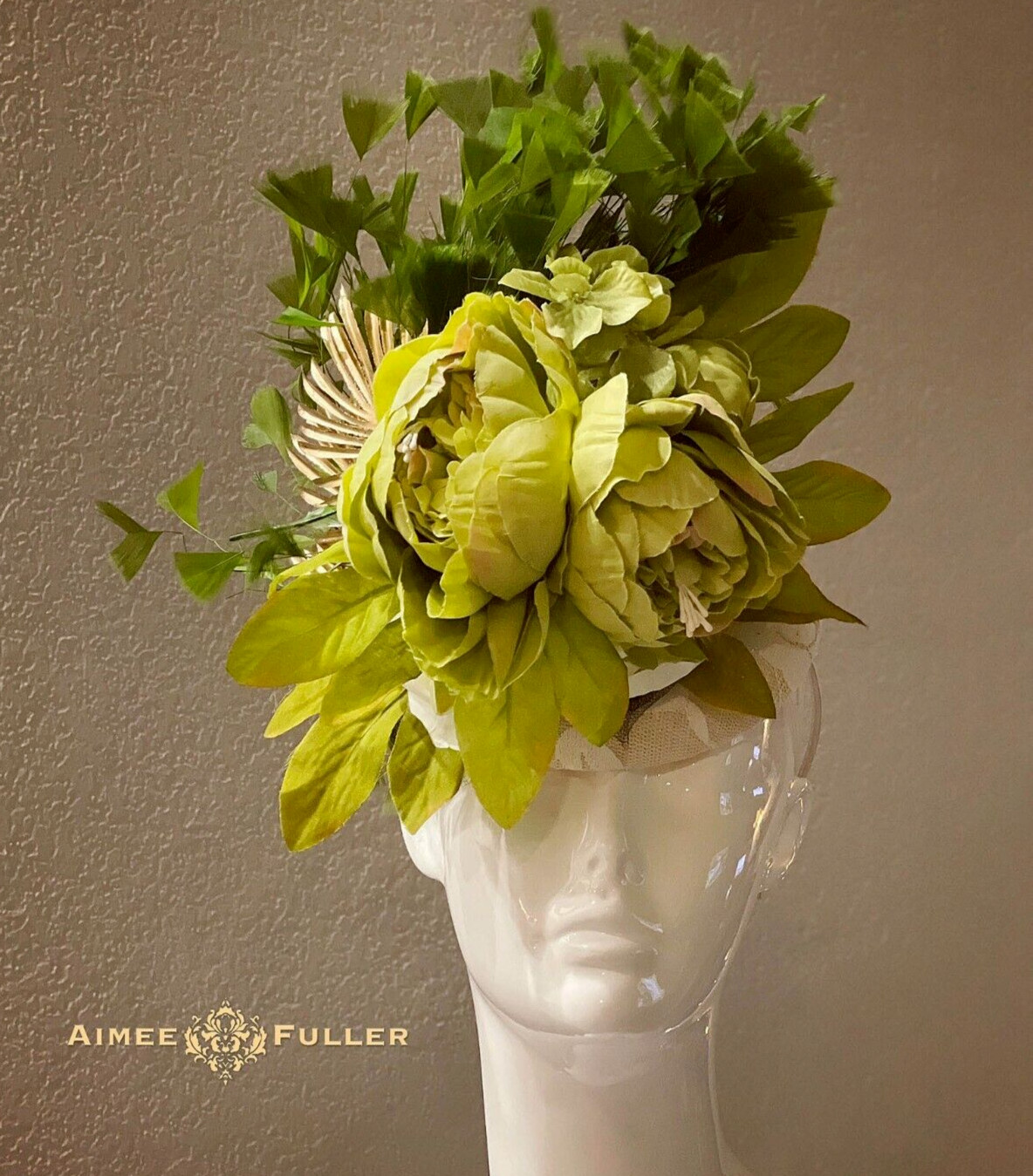 Kentucky Derby Fascinator Ivory White Moss Green Rose Hat Royal Ascot Bridal Hat