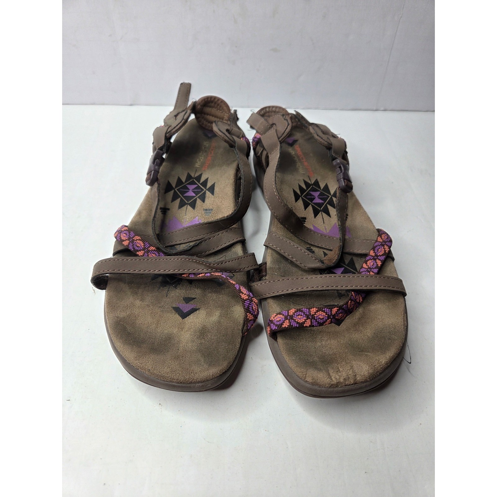 Skechers Reggae Slim Women Brown Purple Straps Memory Foam Hiking Sandal 10.25in