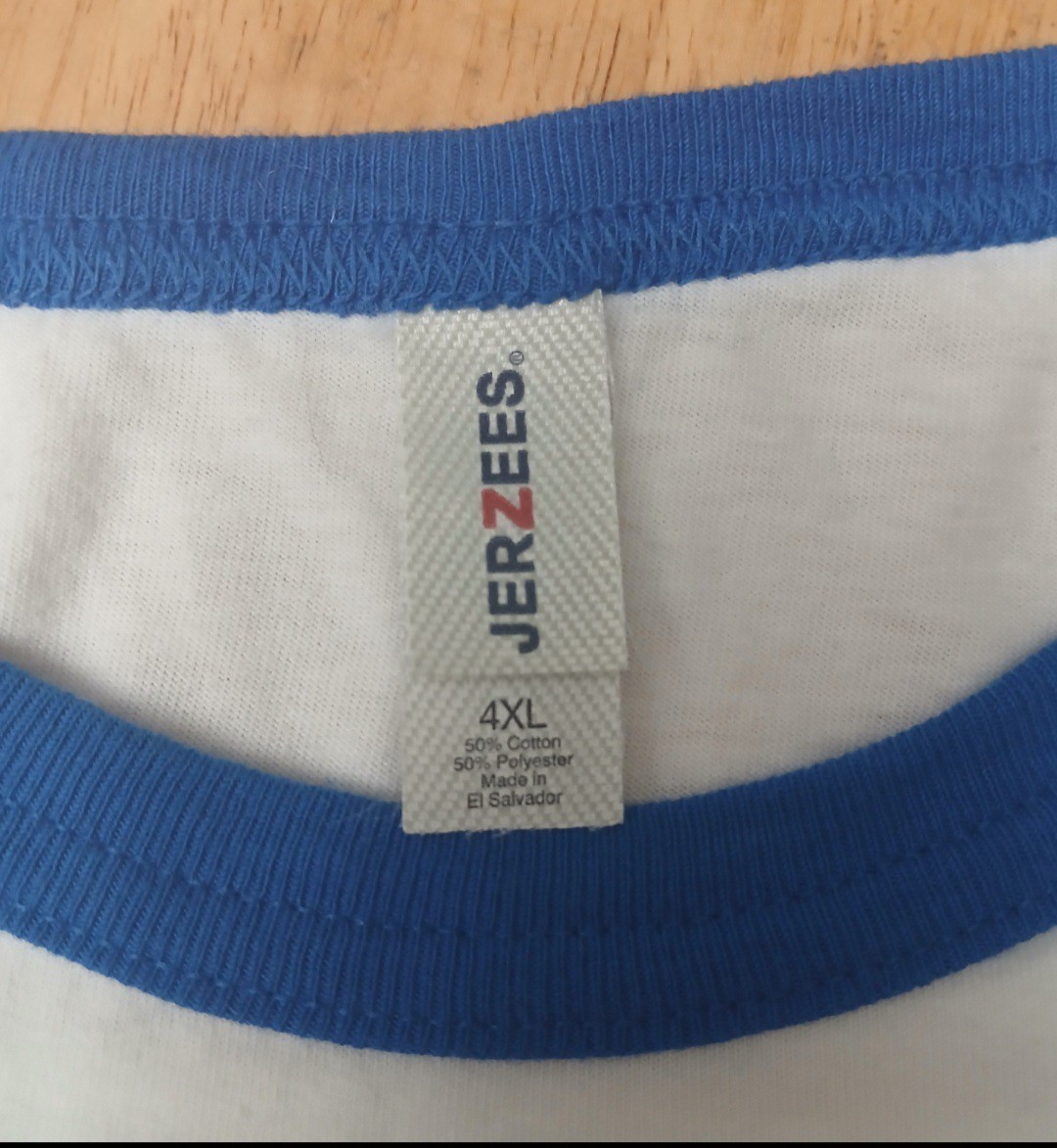 4XL Womans 3/4 Sleeve Tee Shirt Blue/White Beach Flop Flag Patriotic Jerzees