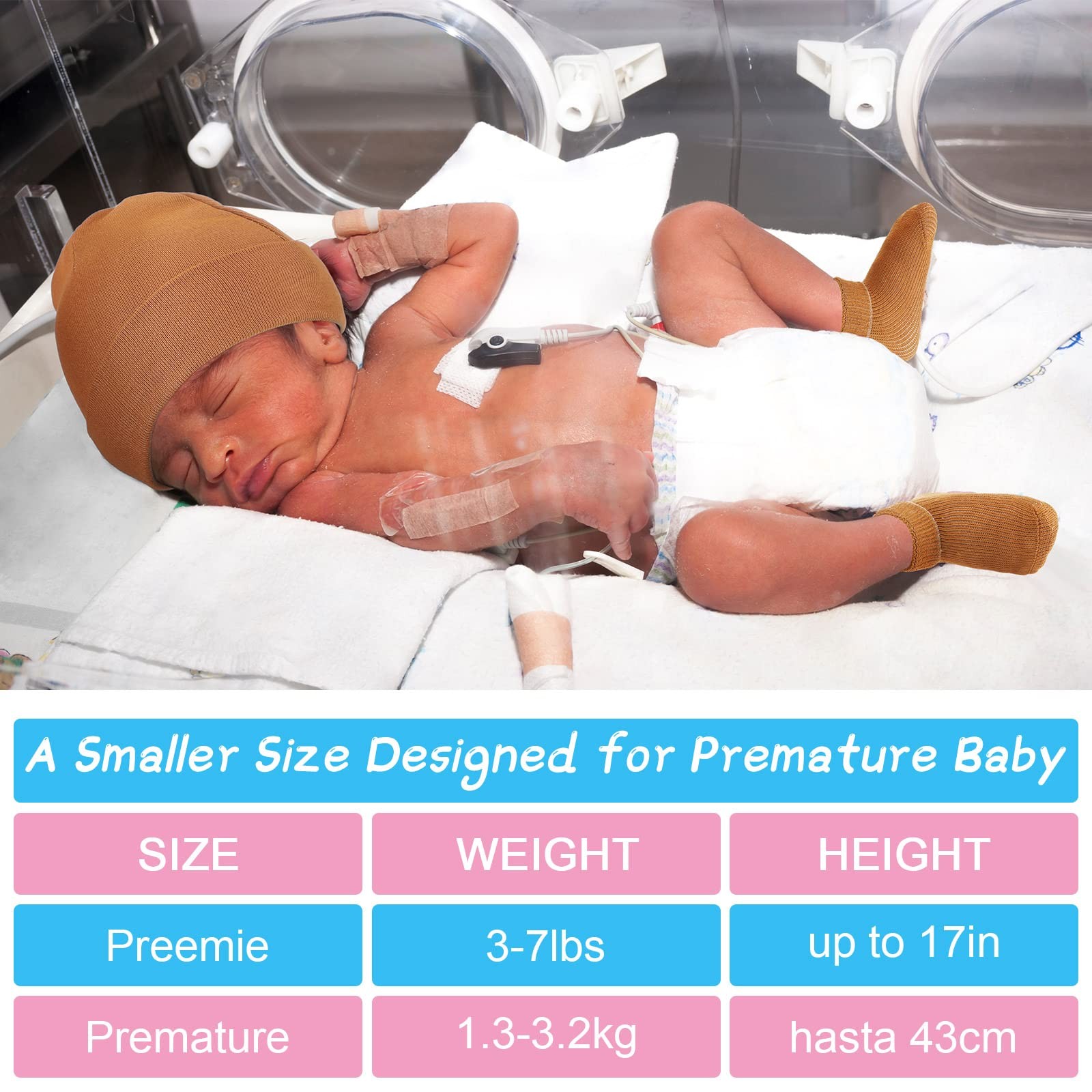 Hercicy 4 Pack Preemie Hat One Size, Black, White, Light Gray, Khaki