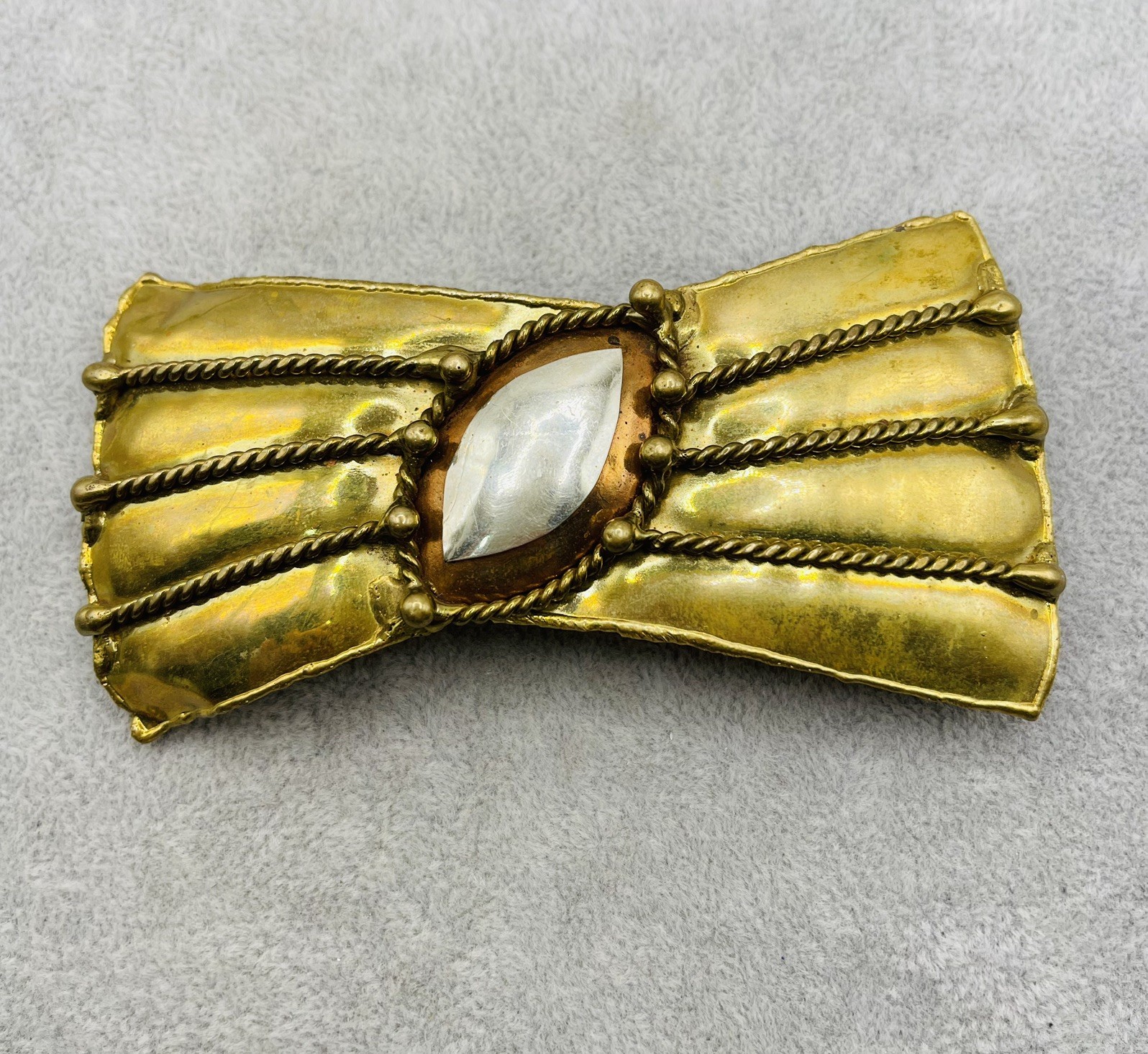 Vintage Artisan Brutalist Belt Buckle Mixed Metal Modernist Abstract Statement