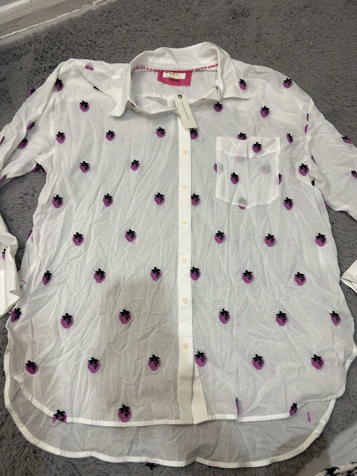 New with tags Maeve Anthropologie Strawberry Embroidered shirt- Size L rrp £95