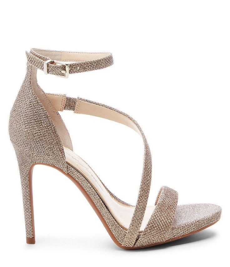 Jessica Simpson Gold Glitter Strappy Heels Women’s Size 7.5 M Open Toe Elegant
