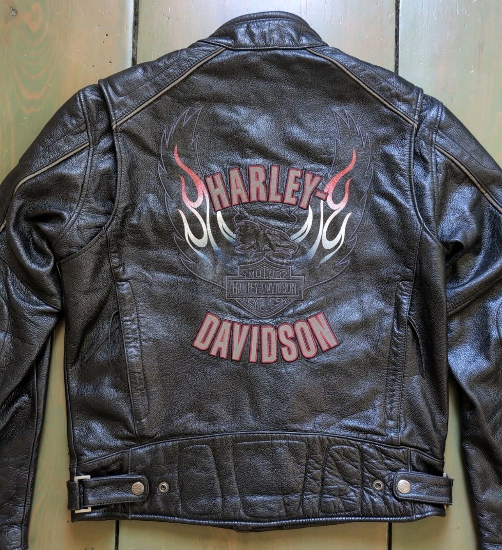 Harley Davidson MED Men’s AMERICANA Reflective Leather Motorcycle Riding Jacket
