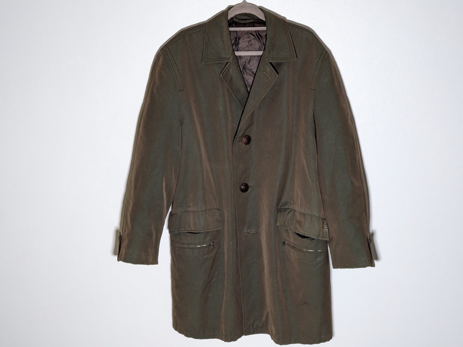 Vintage German Hettlage Valmeline Olive Overcoat Raincoat Mac Coat Mens L