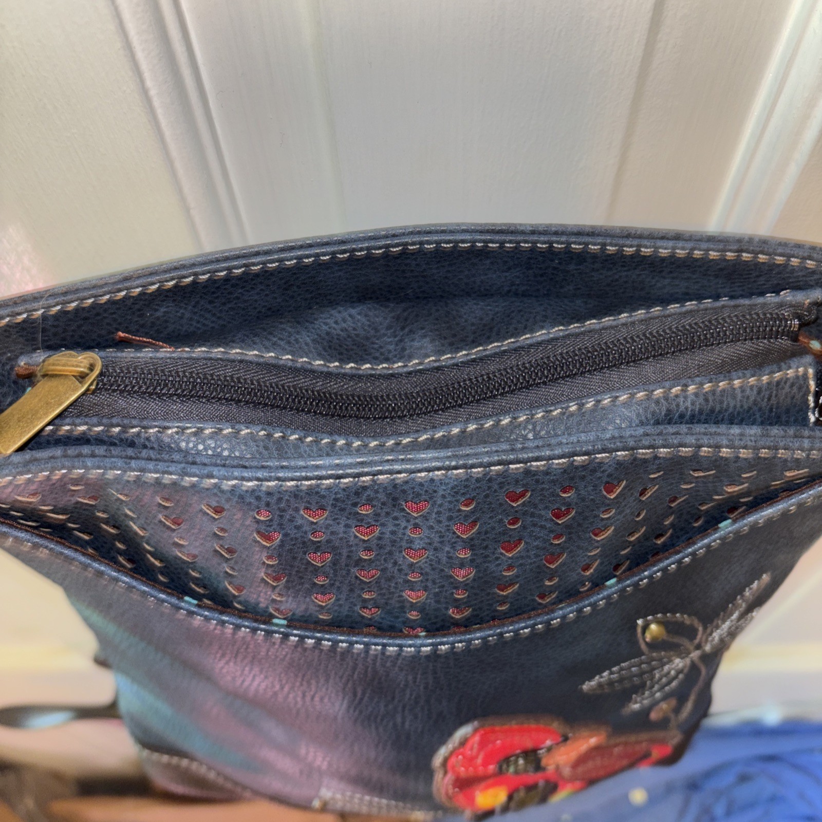 CHALA NAVY BLUE RED CARDINAL SWEET MESSENGER CROSSBODY TOTE PURSE FAUX LEATHER