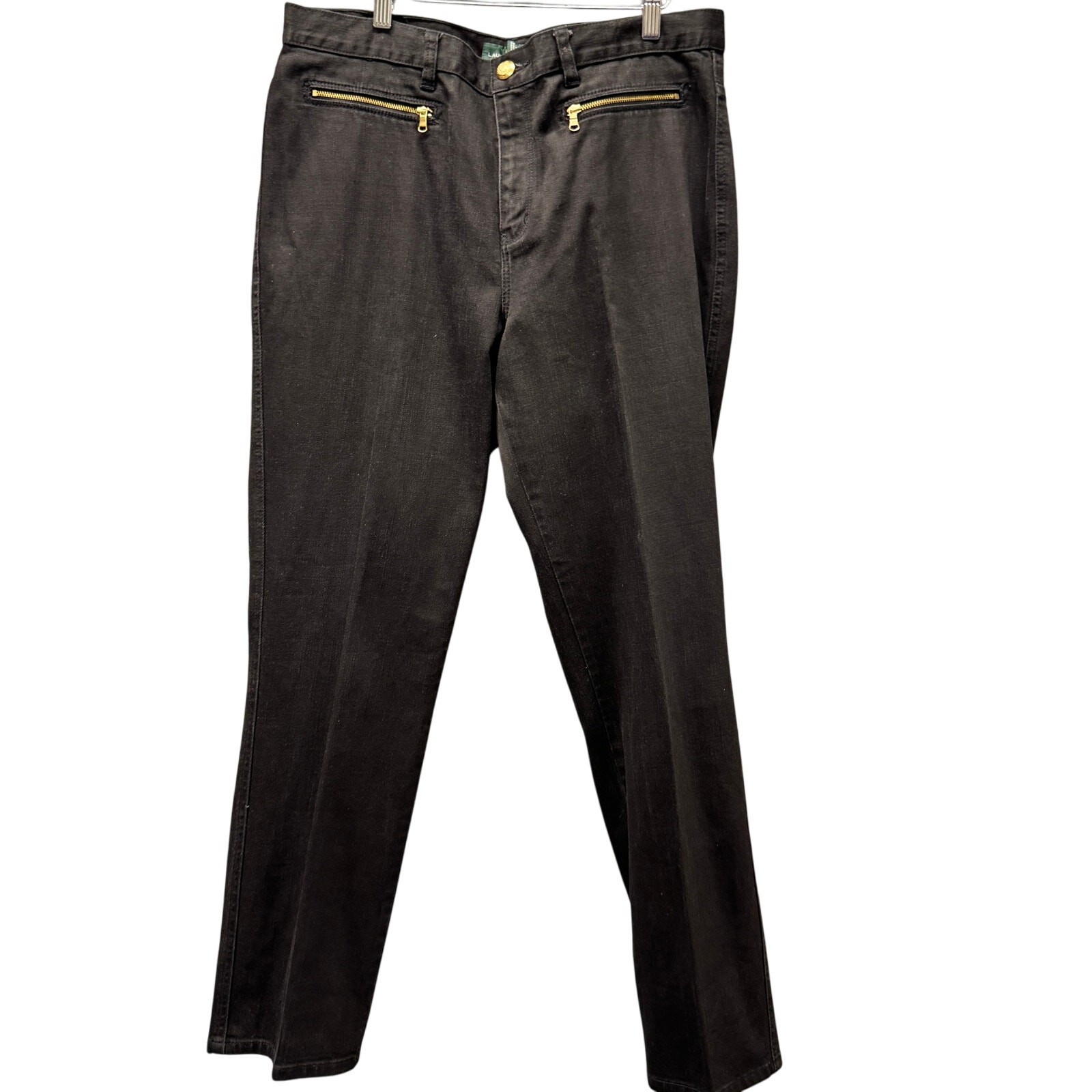 LRL Jeans Womens 14 (36×31.5 ACTUAL) Black Denim Zippered Pockets Straight Leg