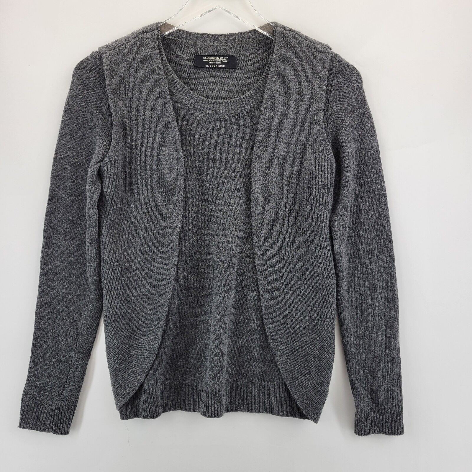 Allsaints Womens Sweater Size 4 Charcoal Gray Agari Jumper Lambswool Angora