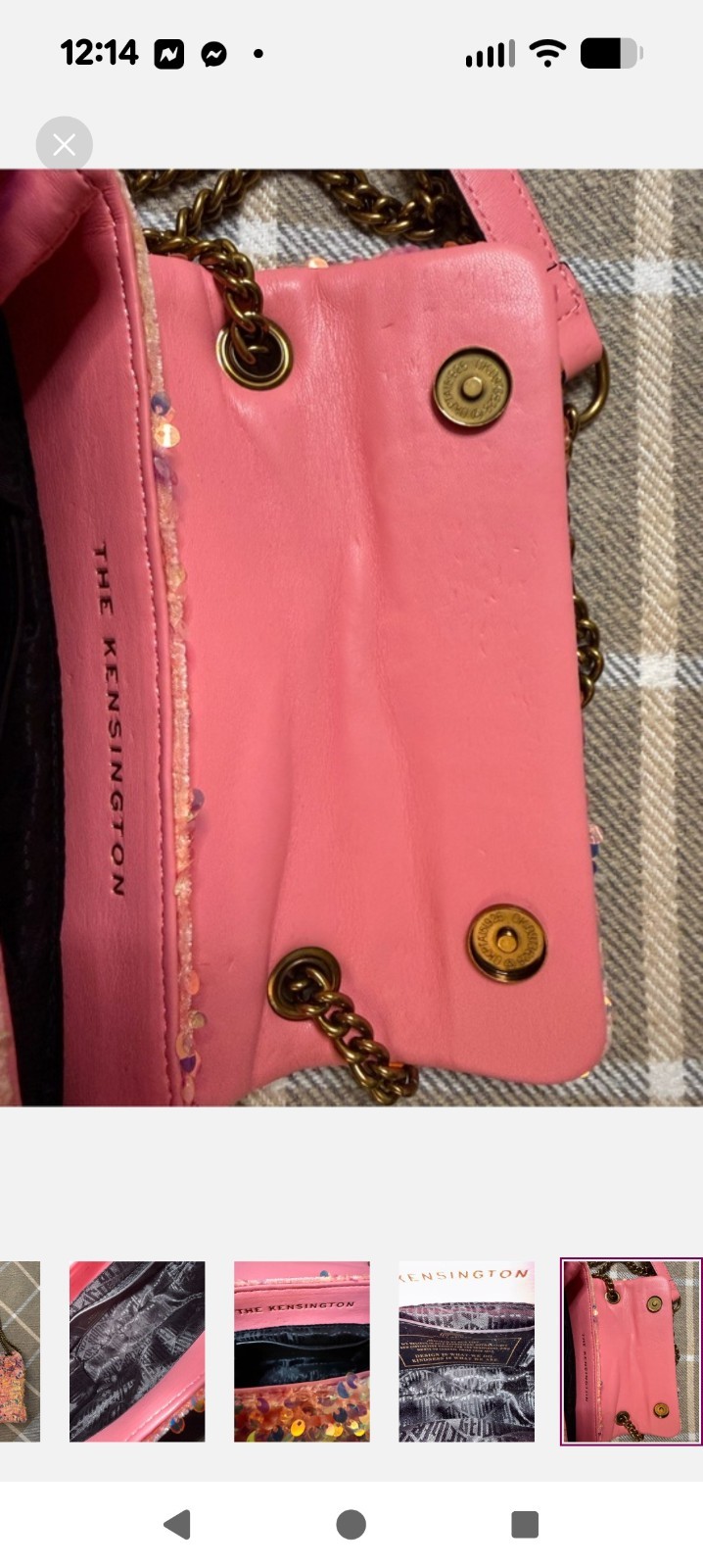 Kurt Geiger Kensington Pink Sequin Small Shoulder Bag Gold Chain Strap Lined