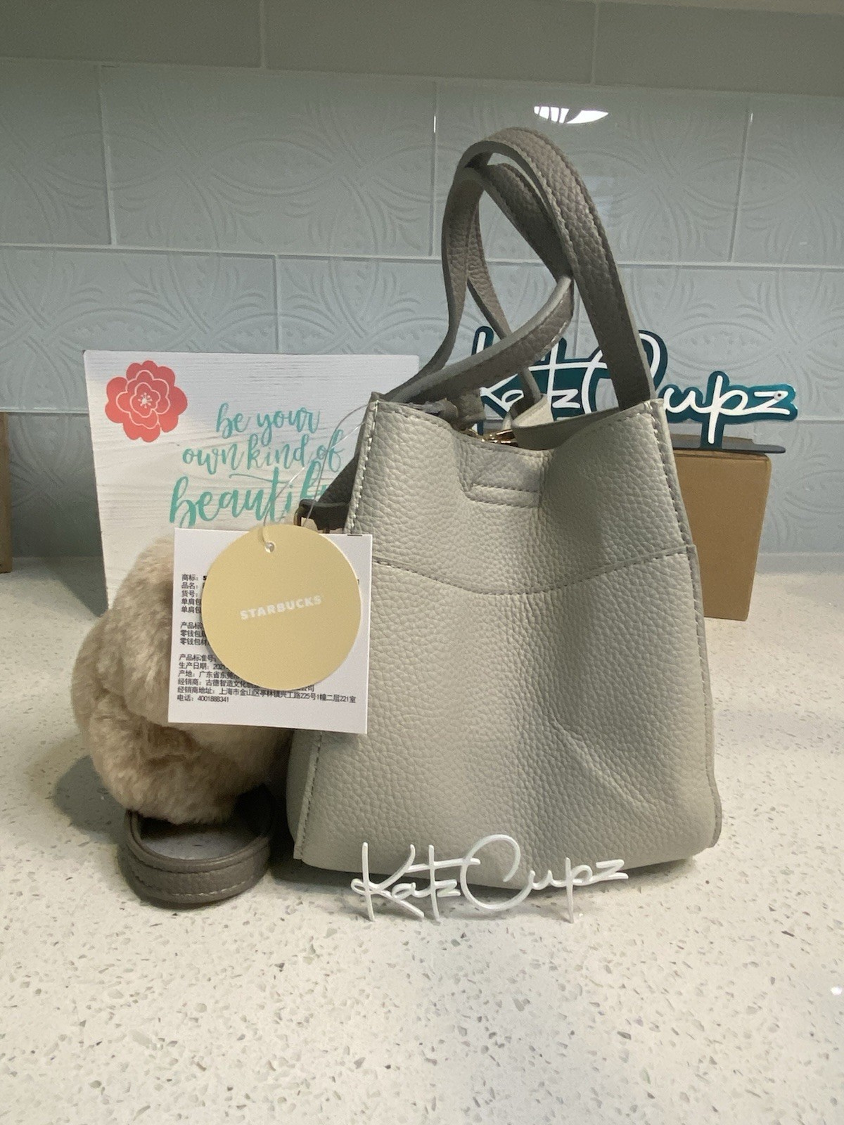 Starbucks Gray Top Handle Bag w/Bunny Charm & Detachable Strap, ‘21 China Autumn