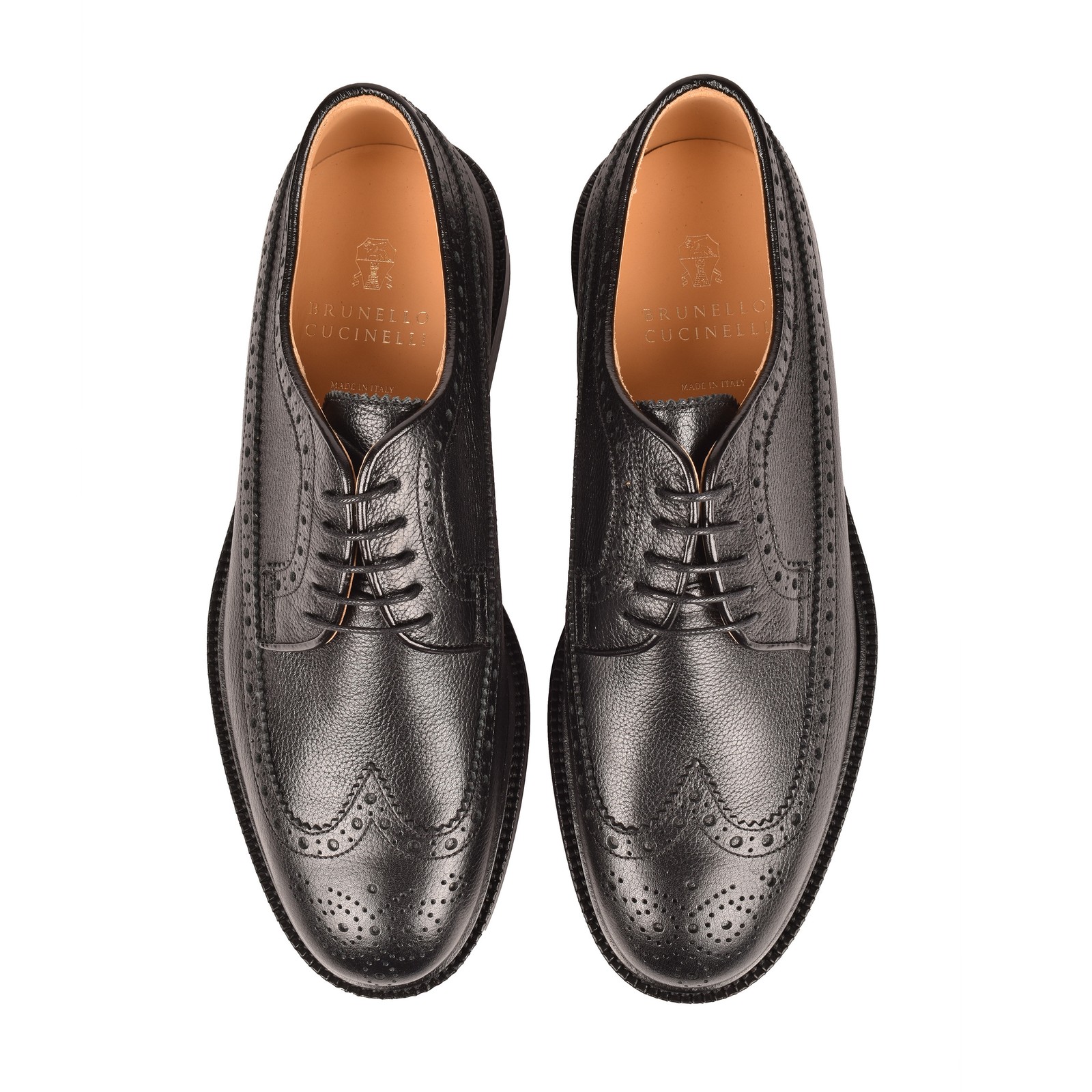 BRUNELLO CUCINELLI MEN’S BLACK LEATHER BROGUE SHOES MSRP $1535