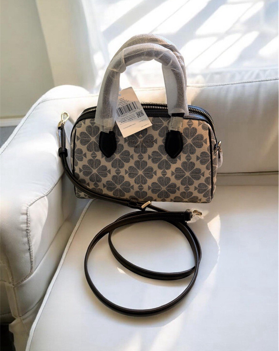 kate spade new york Small Floral Satchel Beige/Black Zip Top Handle Strap
