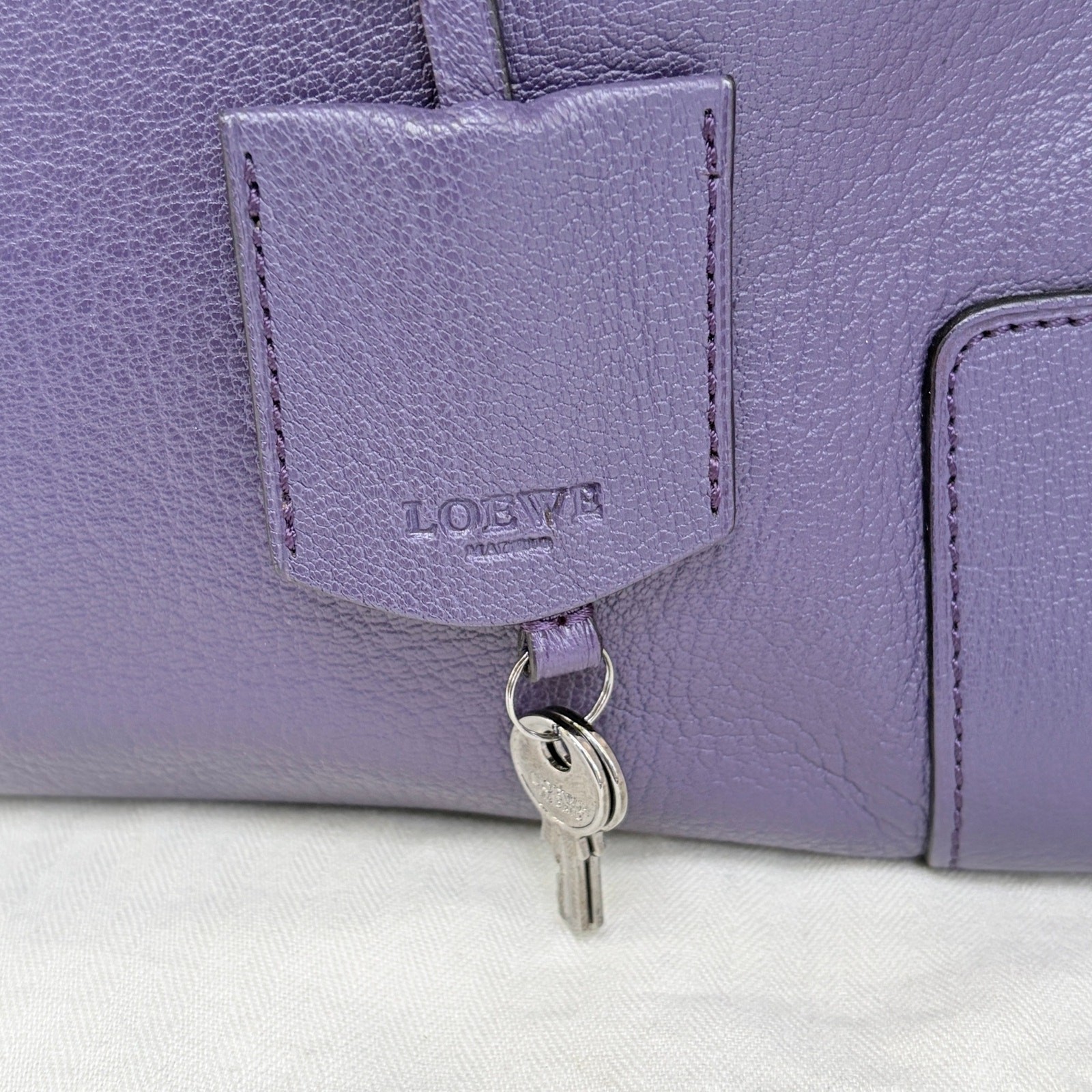 Loewe Amazona 36 Purple Leather Top Handle Bag Silver Hardware COA Dustbag Keys
