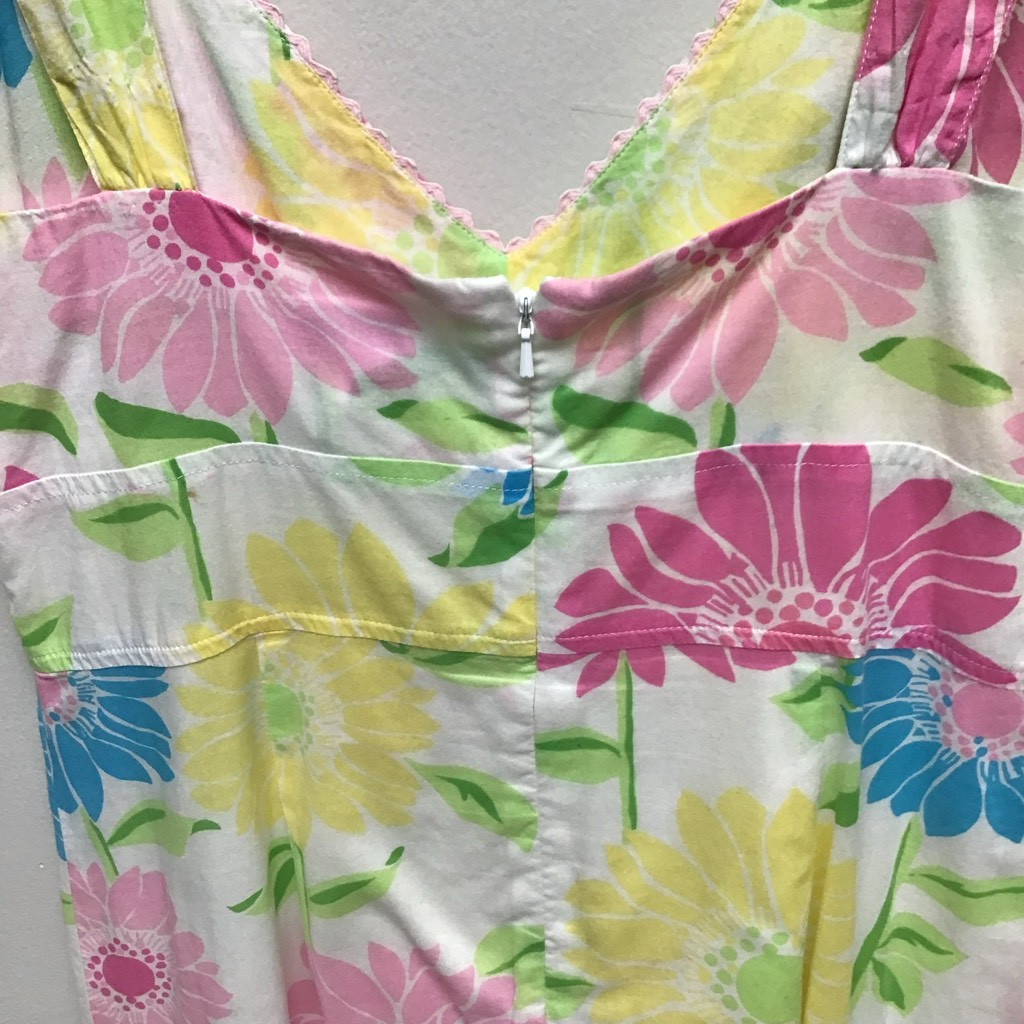 VTG Lilly Pulitzer Womens A Line Cotton Dress Multi Floral Lined V Neck Zip Sz 6