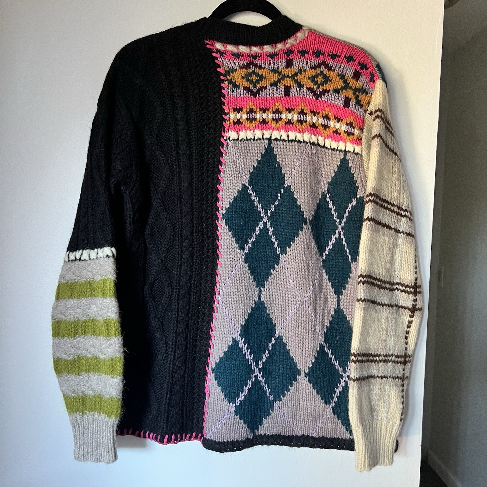 Lingua Franca Hutton Patchwork Crewneck Baby Alpaca Sweater Size XS