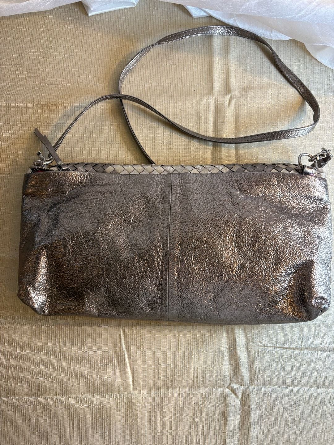 Elliott Lucca Metallic Woven Leather Foldover Crossbody Bag